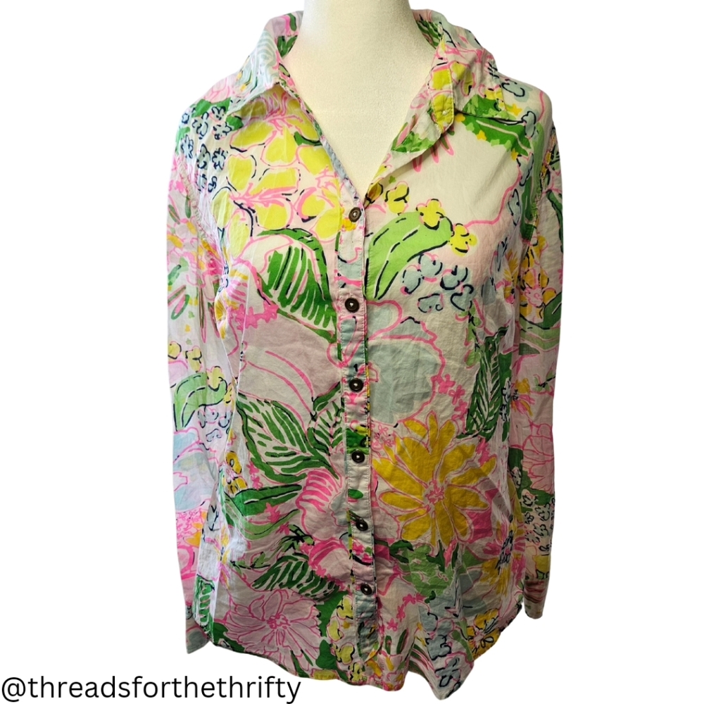 Lilly Pulitzer for Target Pastel Floral Button-Down Shirt in Pink, Green, Yellow